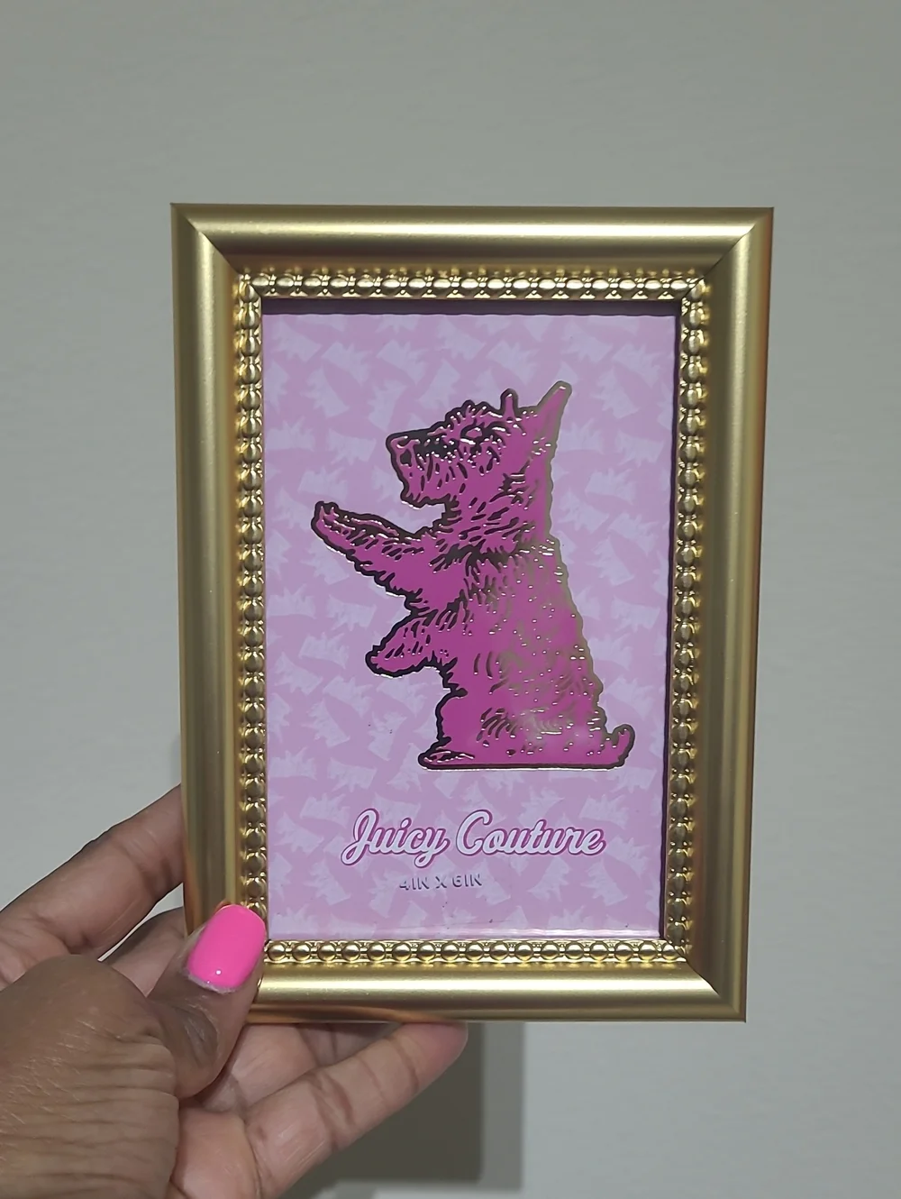 Juicy Couture Gold Framed Pink Dog Print - 4x6